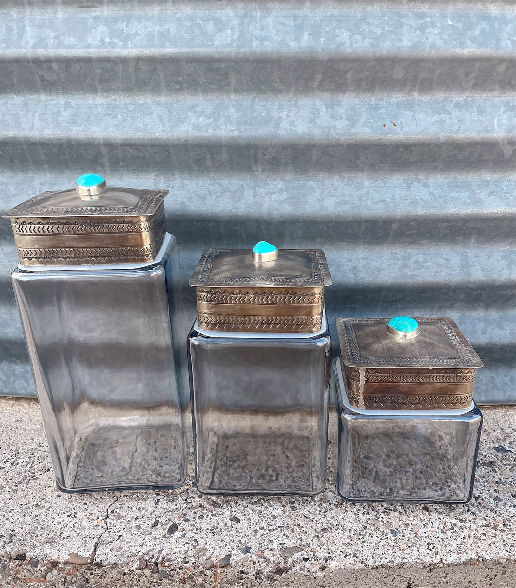 Set Di Barattoli In Gres Savannah Turquoise – 3 Pezzi, Vintage, Lavabili In Lavastoviglie E Adatti Al Microonde