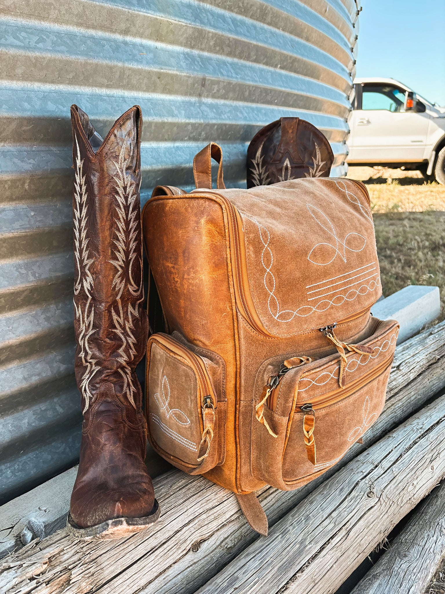 buckskin leather backpack Buckskin Boot Stitch Backpack TAN