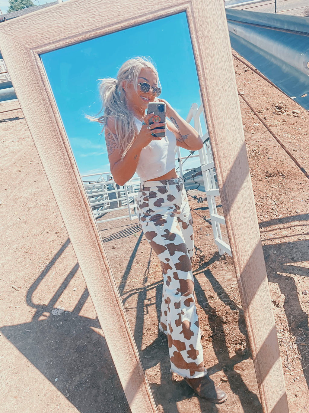 Cow Print Couture Wide Leg Jeans (